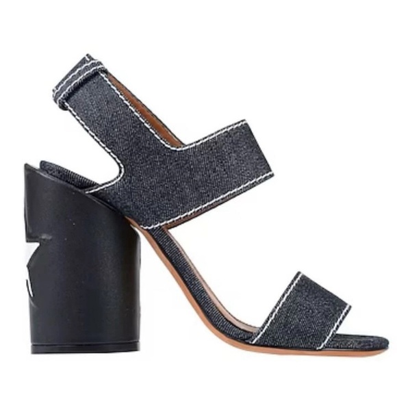 GIVENCHY Star Block Chunky Heel Ankle Strap Sandals RARE Denim Blue White Sz. 6 - Picture 5 of 13